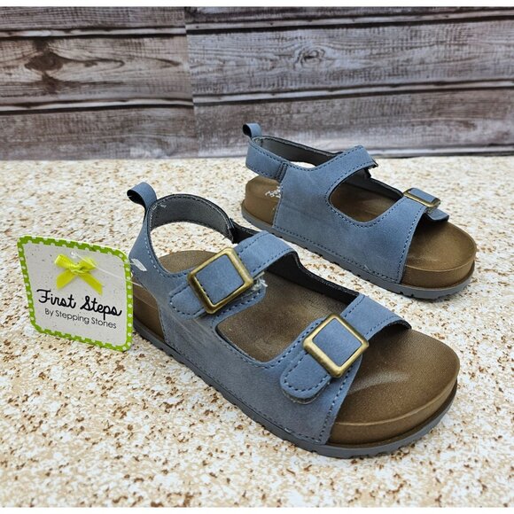 First Steps By Stepping Stops Gray Blue Arizona Style Toddler's Sandals Size 8T - Picture 1 of 9